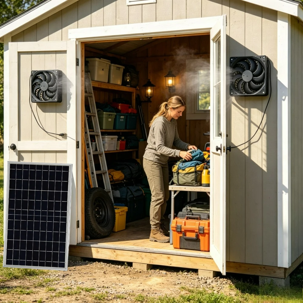 Greenhouse Circulation Fan Waterproof - Solar Driven Dual Vent Exhaust Fan