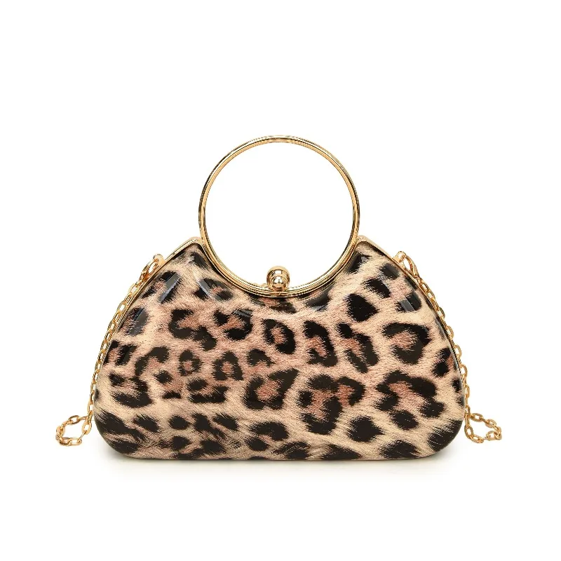 

2025 модная вечерняя сумка с леопардовым принтом, металлическое кольцо с ручкой, женская осенне-зимняя новая сумка-клатч для вечеринки, ночи