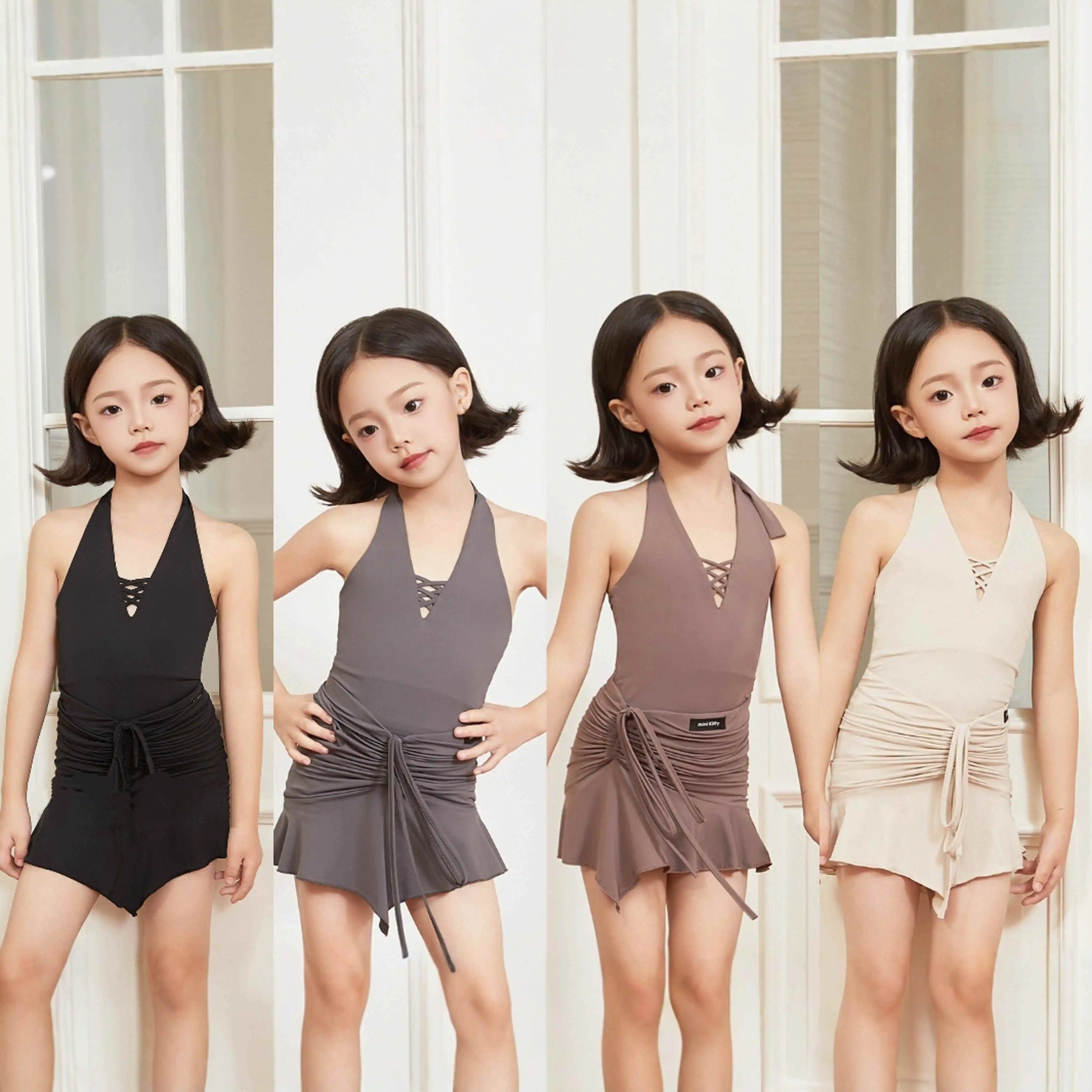 

Little Girls Latin Dance Clothes Summer Practice Sets Kids Latin Dress Cha Cha Performance Dress Tops Drawstring Skirt DNV22514