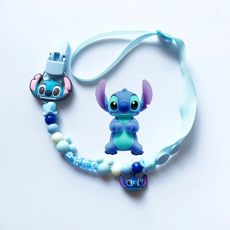 Disney-mordedor de silicona con Clips para chupete, figuras de Anime de Mickey, Stitch, anticaída, antipérdida, soporte personalizado, juguete Molar