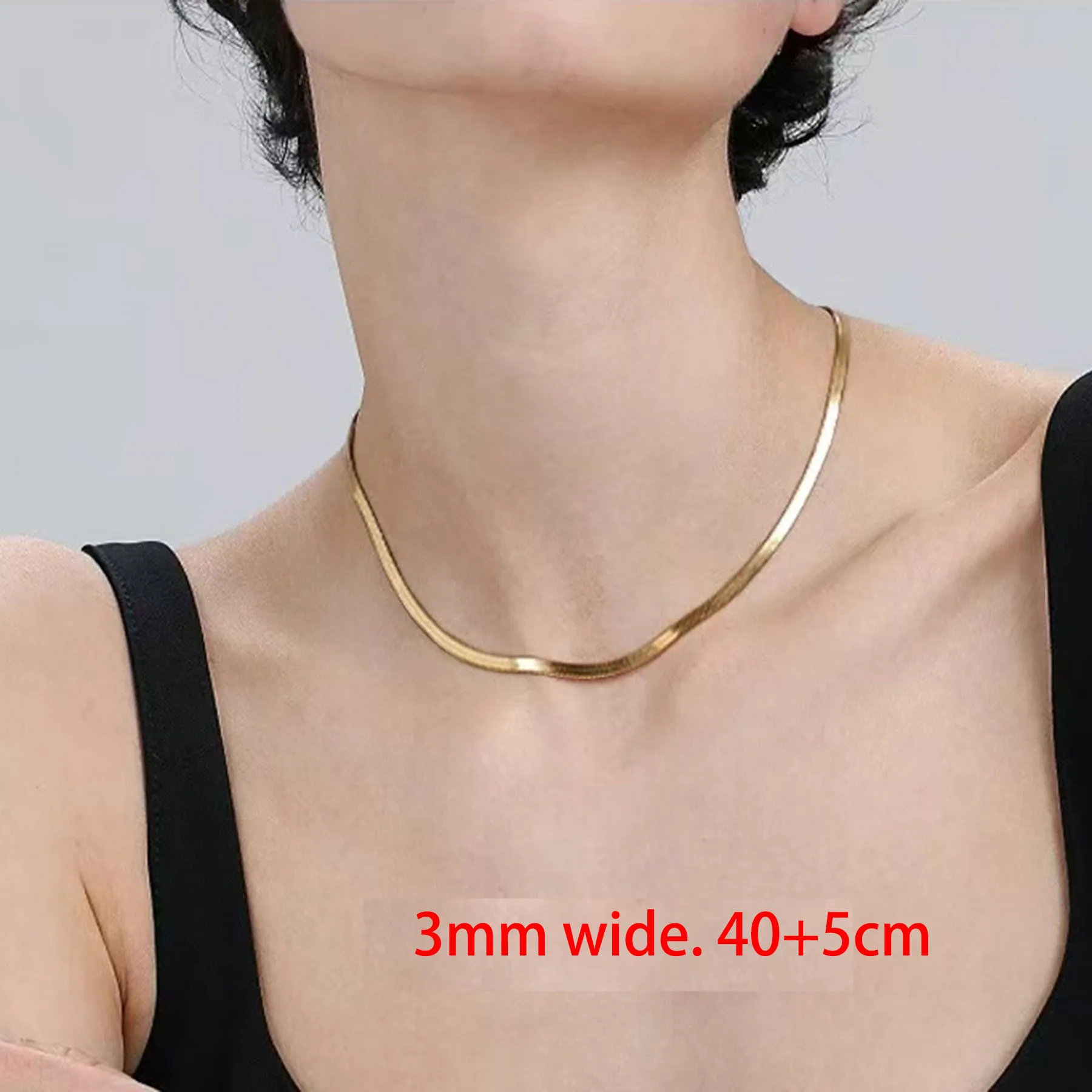 1pc 40cm+5cm Wholesale Stainless Steel Shiny Polish 3mm Flat Snake Chain Choker Necklace Fashion Jewelry Water Resistant