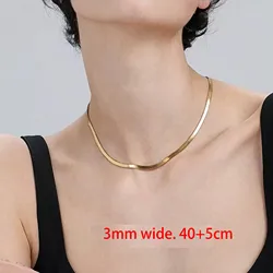 1pc 40cm+5cm Wholesale Stainless Steel Shiny Polish 3mm Flat Snake Chain Choker Necklace Fashion Jewelry Water Resistant