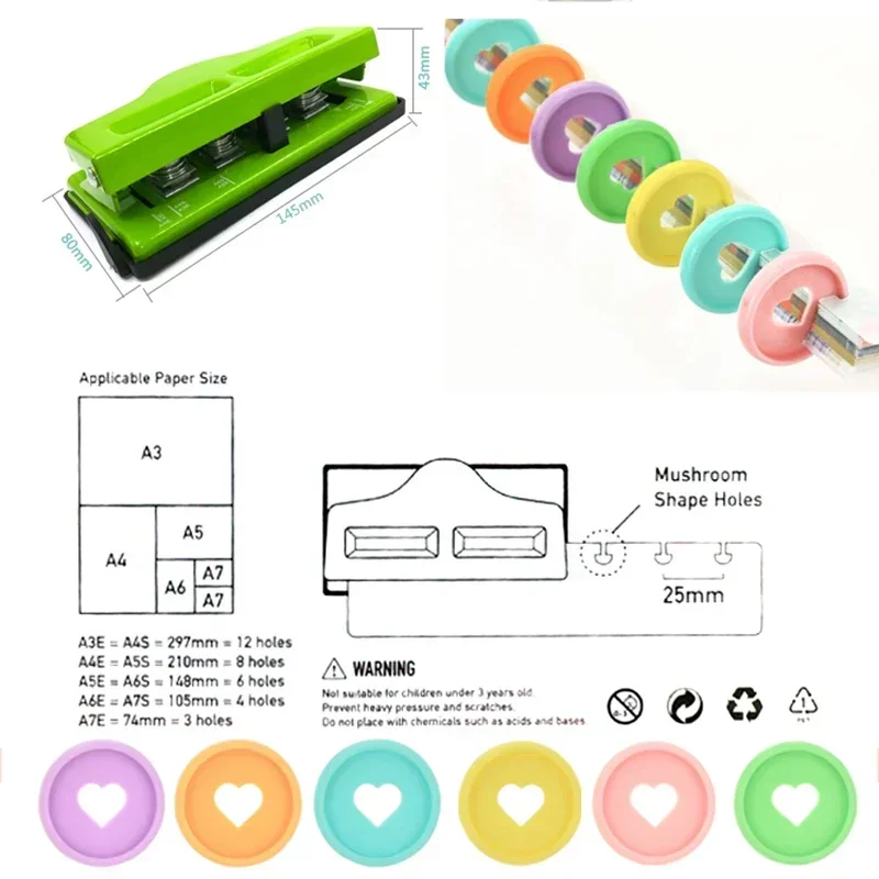 Fromthenon Mushroom Hole Paper Puncher for A4A5A6 Discbound Notebook Scrapbooking Binding Planner Discs T Type Punch Stationery