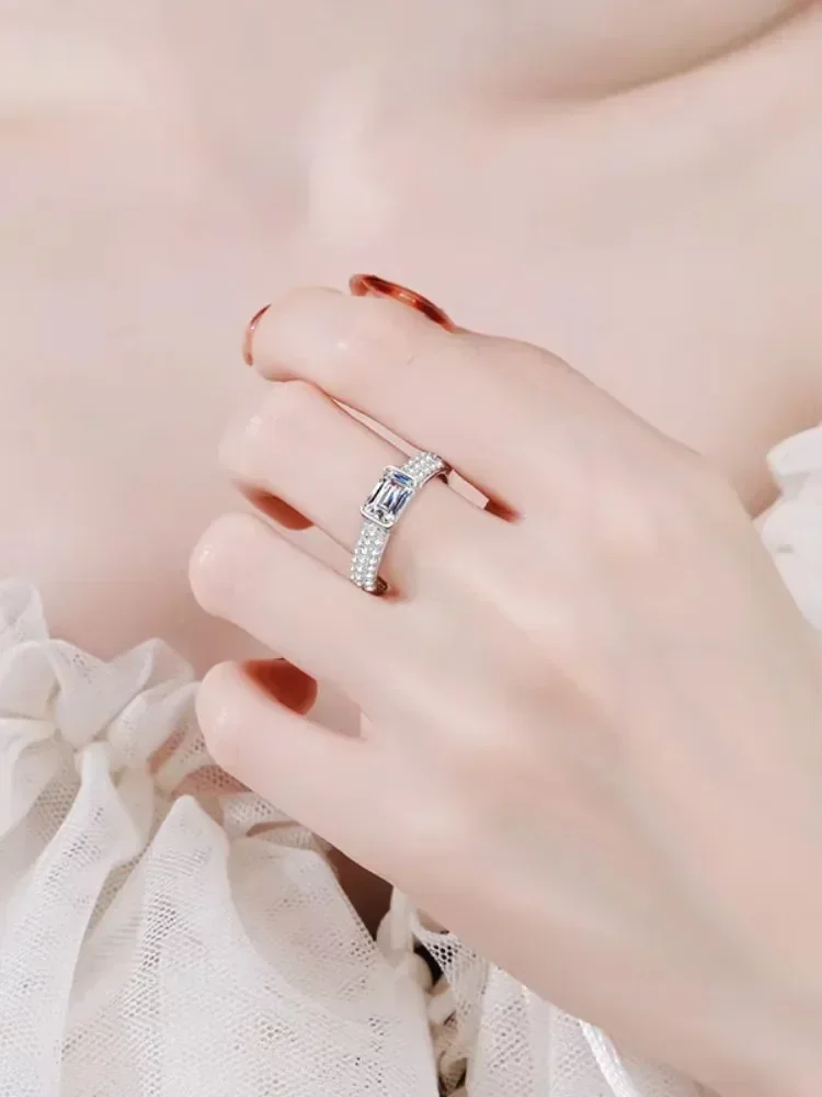 

925 sterling silver moissanite ring VVS1 Dcolor women's emerald cut fashion luxury temperament fine jewelry with GRA certificate