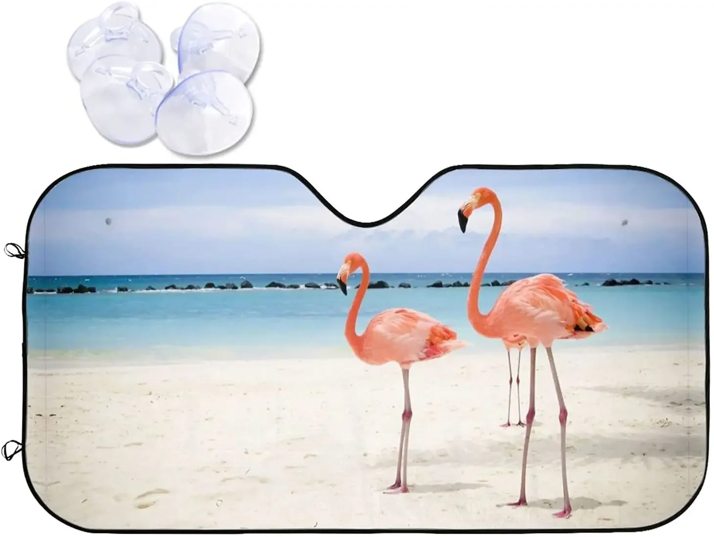 

Cute Flamingos Beach Summer Front Windshield Sun Shade Auto Sunshade for Car Truck SUV-Blocks UV Rays Sun Visor 51.2x27.5 Inch