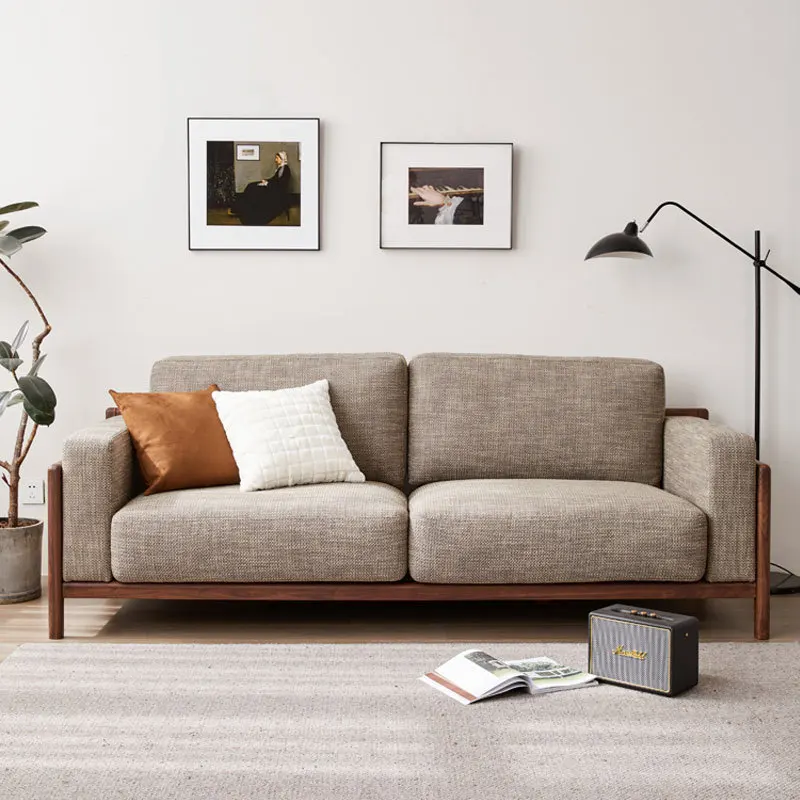 

Customizable Nordic Simple Solid Wood Black Walnut Sofa
