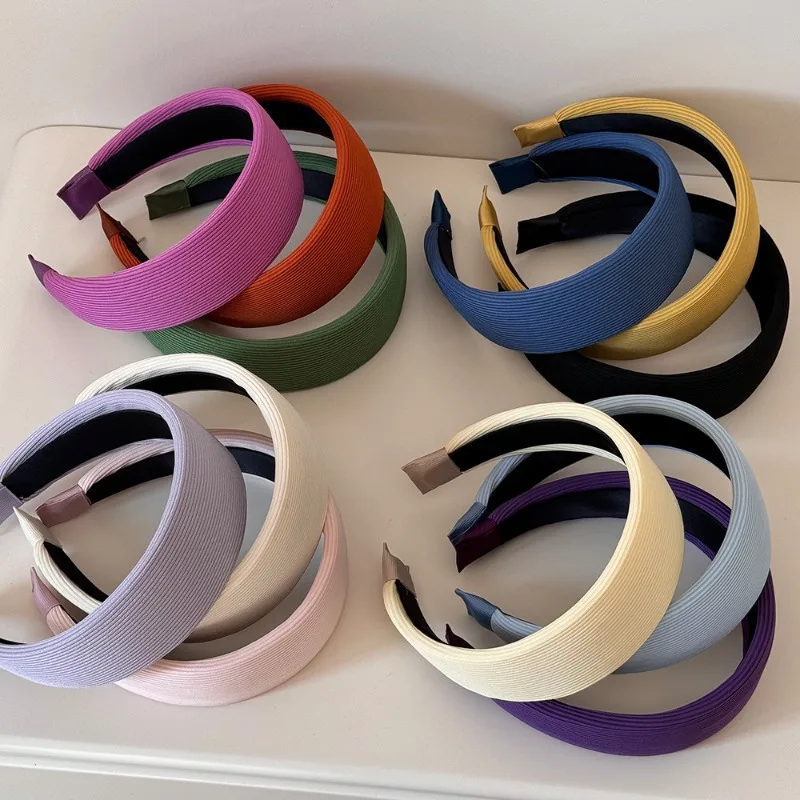Vintage Striped Sponge Headband - 4.5cm Wide, Versatile Soft Hairband - Solid Color, Face-slimming Hair Accessory   Diademas