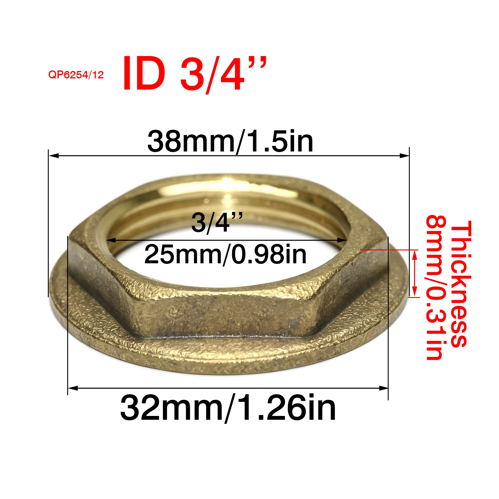 2Pc Kit Brass Hex Lock Nuts Pipe Fitting Flange nut 1/2'' 3/4