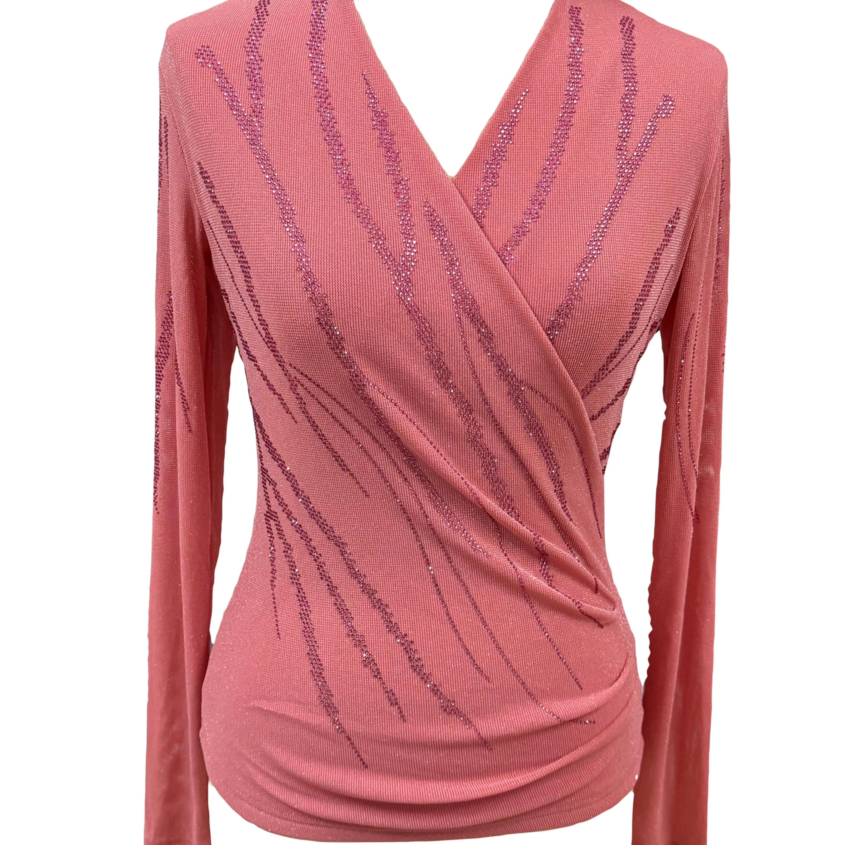 2025,New,European,Clothes,Mesh,T-Shirt,Fashion,Sexy,V-Neck,Shiny,Diamonds,Drape,Women,Tops,Long Sleeve,Drilling,Hot,Tees,510015