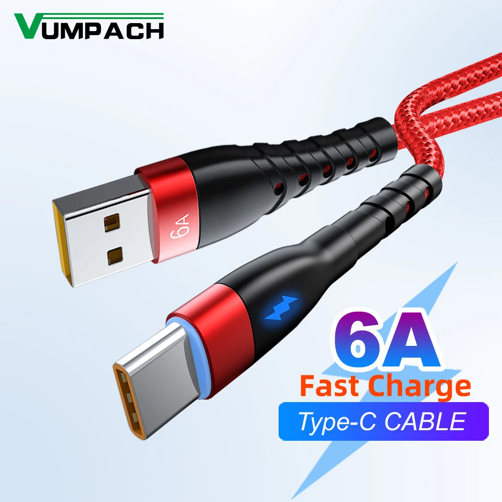 USB Type C Cable 6A For Huawei super Fast P30 P40 Pro Charging Wire USB C Charger Data Cord Samsung S21 S20 Poco xiaomi redmi