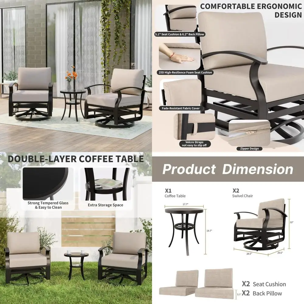 

Набор для уличного патио из 3 предметов с поворотными металлическими стульями и столом из закаленного стекла