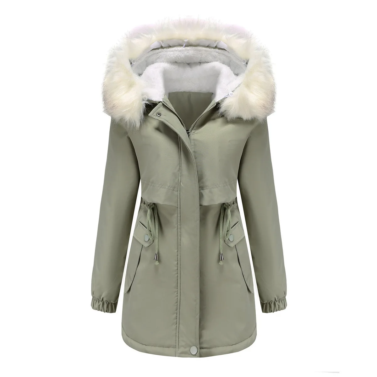 YJKDYK 2024 Women\'s Winter Jacket Female Velvet Hooded Cotton Jacket With Fur Collar Parka Women\'s Thicken Warm Padded Jacket