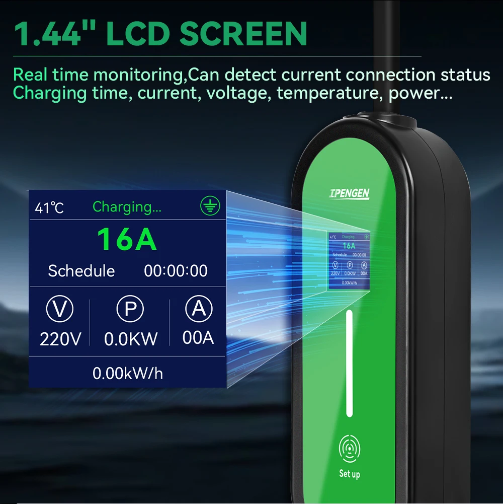 IPENGEN 3,5kW GBT Tragbares EV-Ladegerät 16A 1-Phasig IEC 62196-2 EVSE-Ladestation Einstellbarer Strom & Verzögertes Laden 5m Kabel – Detail 5