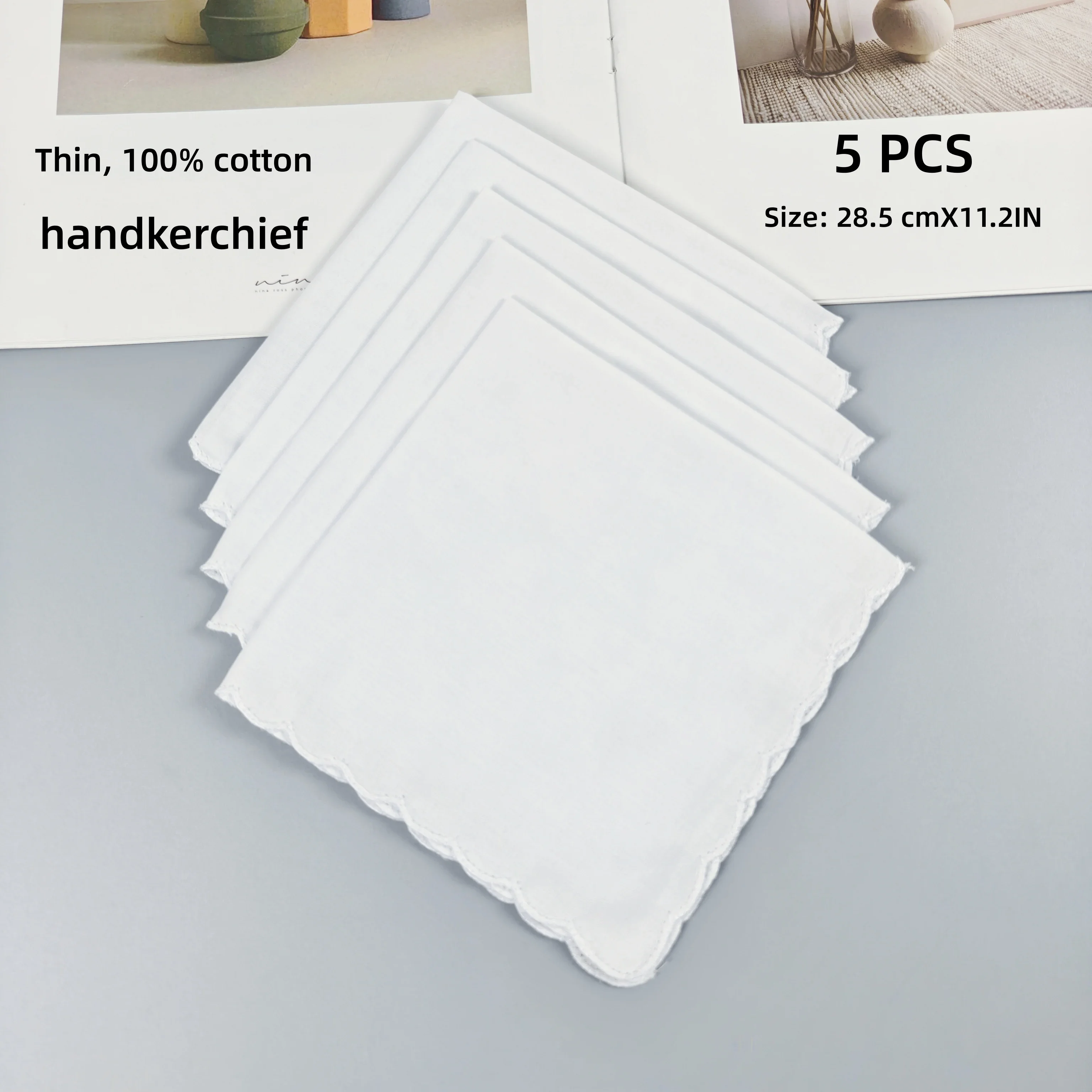 28.5cm/11.2in Thin Pure White Cotton Handkerchiefs, 5/7 PCS Wedding Supplies