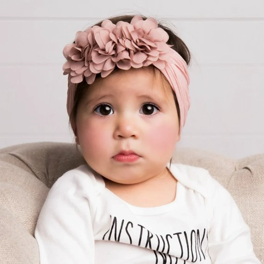 

Fashion 1PCS Baby Girls Chiffon Flower Headband Newborn Infant Wide Elastic Nylon Headwraps Hair Accessories Photography Props