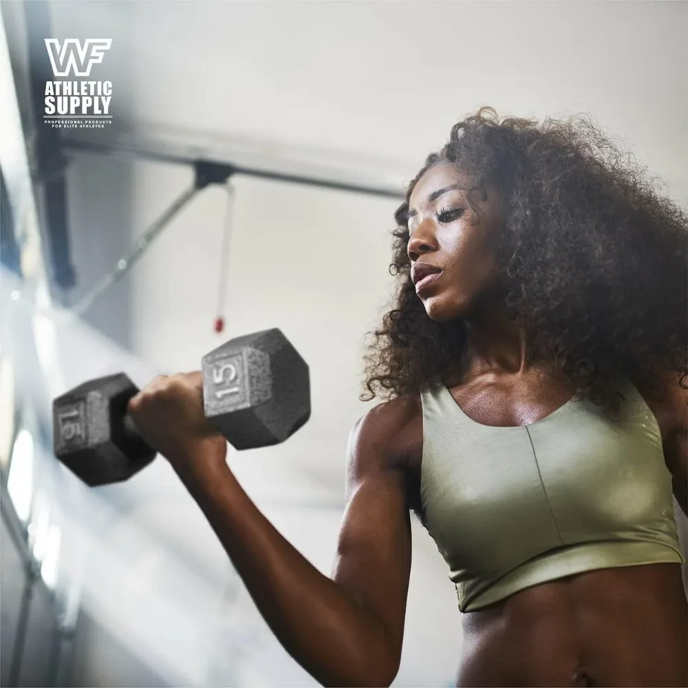 WF Athletic Supply دمبل من الحديد الزهر من 5 إلى 25 رطل مع رف تخزين وتصميم سداسي لرفع الأثقال