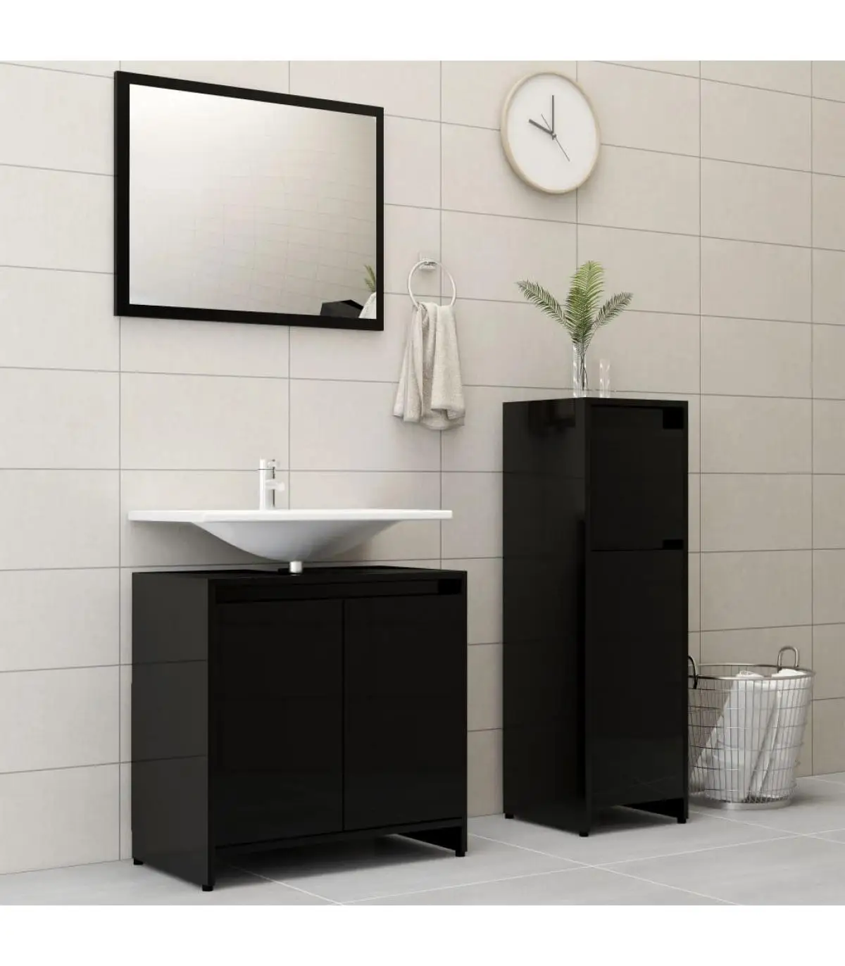 Bathroom Furniture 3 pieces glitter black chipboard bathroom furniture set