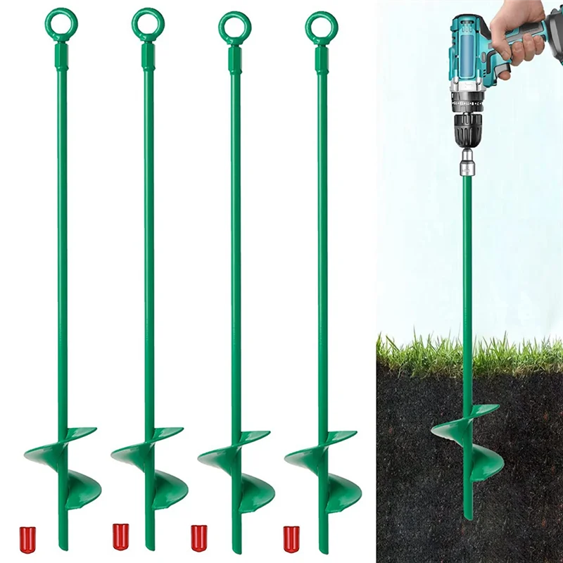 Kit de anclajes para tierra de 18 pulgadas, anclaje de tierra helicoidal, gancho de anclaje de cobertizo de alta resistencia para tienda de campaña, toldos, juegos de columpios, 4 piezas