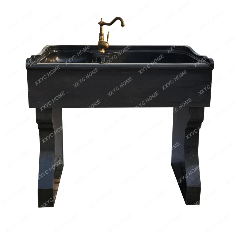 Natural Marble Laundry Tub Balcony Home Stone Laundry Inter-Platform Basin with Washboard Laundry Tub