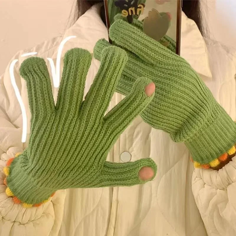 Harajuku Outdoor Women's Autumn Winter Gloves Green Elegant Warm Touchscreen Casual Long White Vintage Gloves Knitted Gloves