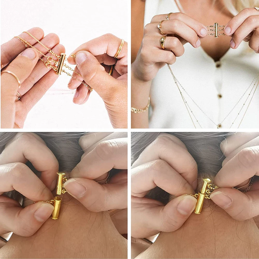 2pcs Multi Strand Necklace Layer Lobster Clasp Slide Magnet Tube Connector Locks Magnetic Separator  for Bracelet Jewelry Making