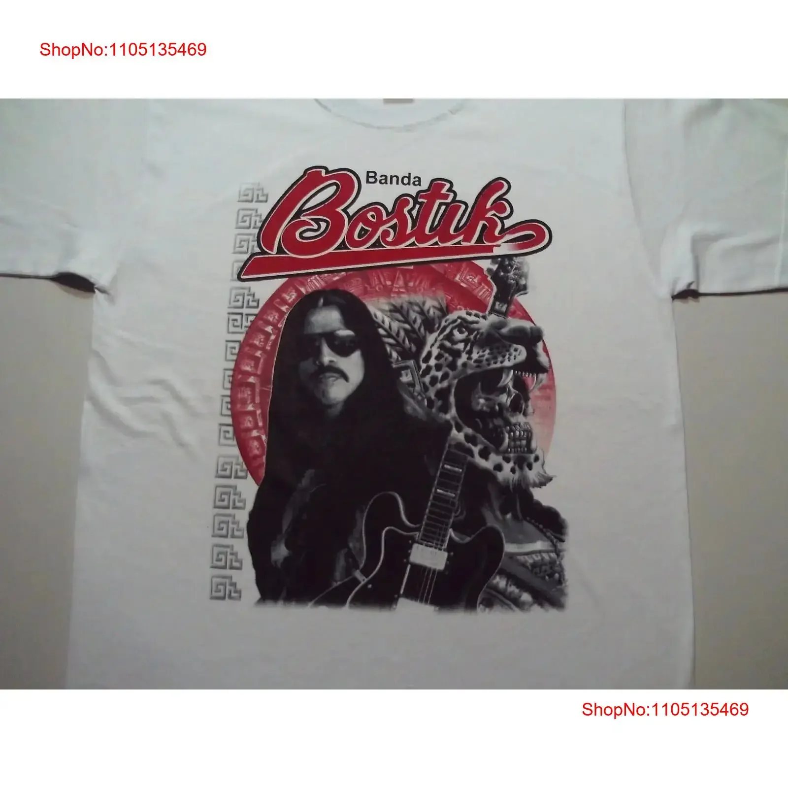 تي شيرت ريترو باندا بوستيك باند من القطن الثقيل باللون الأبيض بجميع المقاسات للرجال IN806 عتيق مغسول ومتعدد الاستخدامات ومريح #1