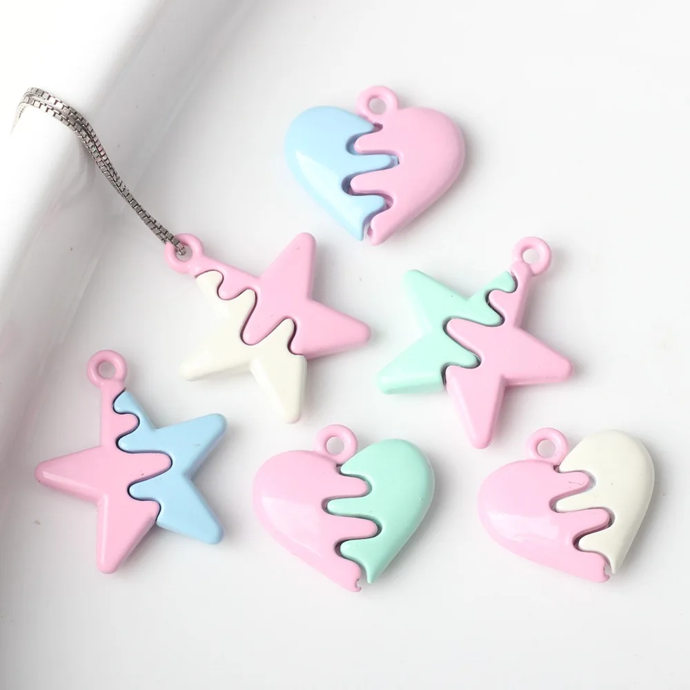 10pcs Alloy Charms Splice Color Stars Heart Shape Pendant For Earring Necklace Jewelry Making DIY Handmade Ornaments Accessories