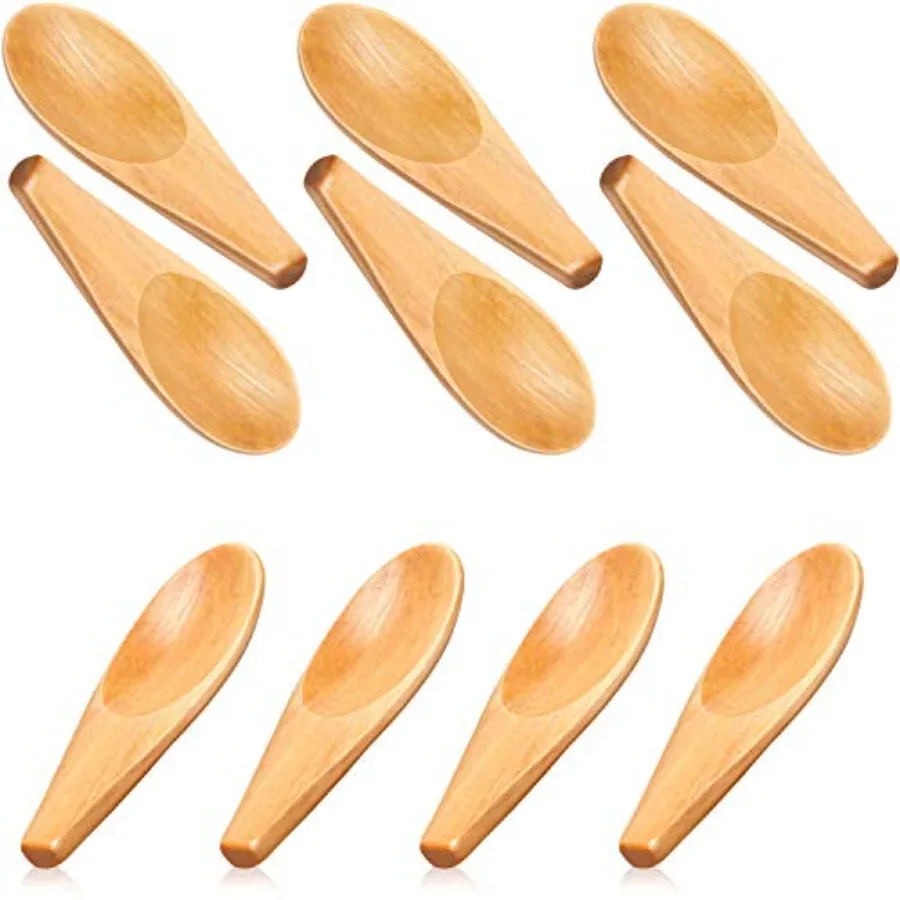 

10 Pieces Wooden Scoop Solid Wood Condiment Spoon Mini Wood Spoon with Short Handle for Loose Tea Leaves Coffee Bean Candy Milk