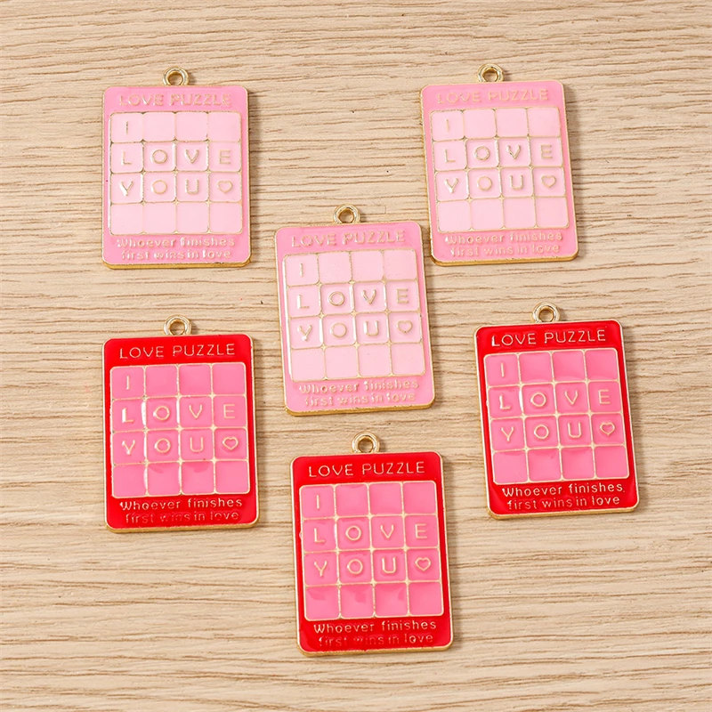 10 Stück 23 x 33 mm niedliche Emaille-Liebesherz-Buchstaben-Quadrat-Charms-Anhänger für Schmuckherstellung, Halskette, Ohrringe, Valentinstagsgeschenke – Detail 7