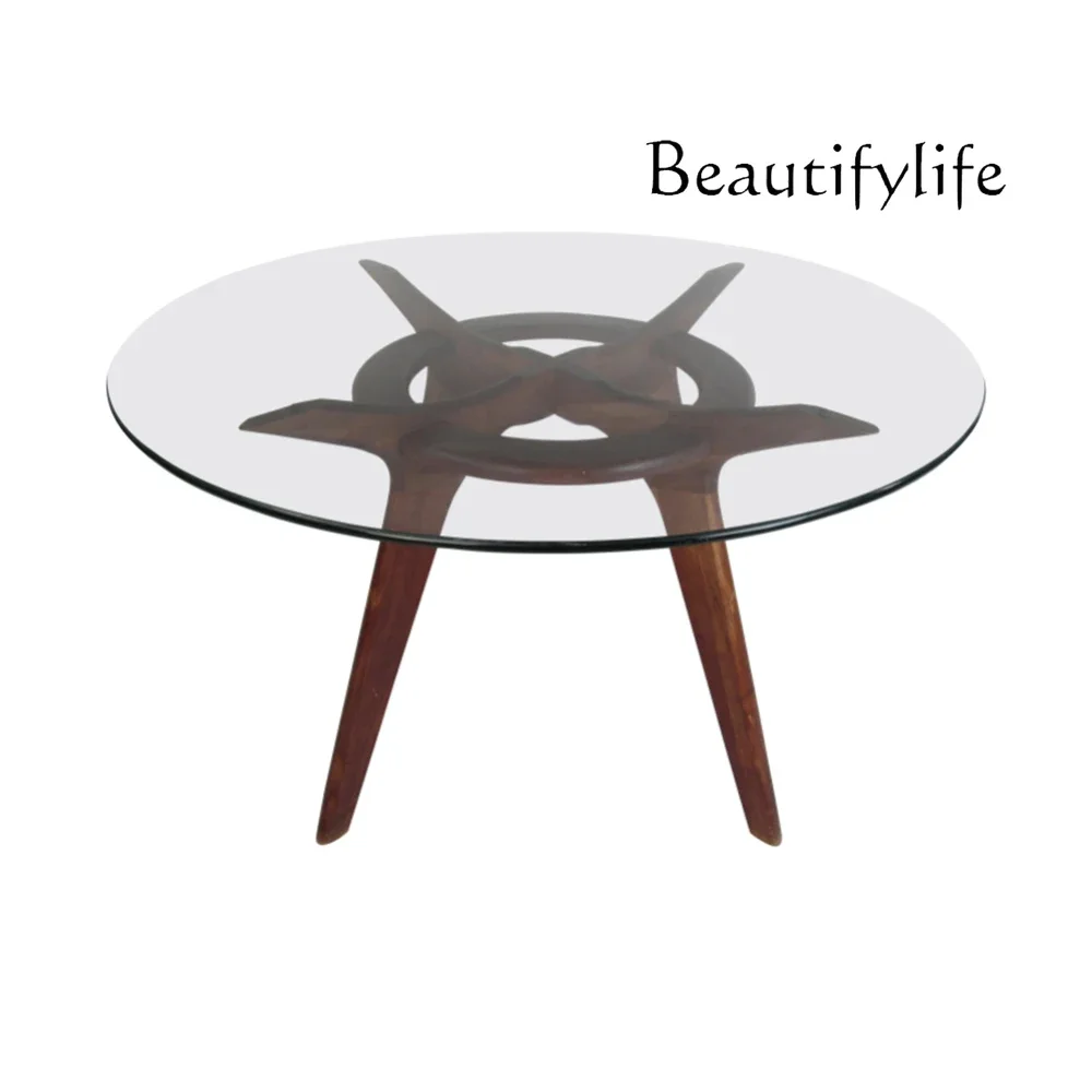 

Modern Minimalist Nordic Style Retro Mid-Ancient round Wooden Glass Multi-Person Solid Wood Dining Table Dining Table