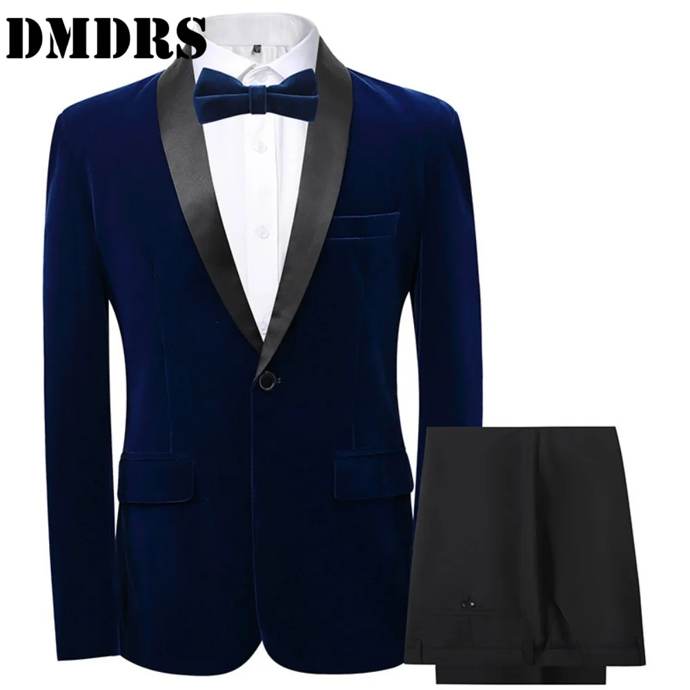 Handsome Mens 2PCS Jacket Pants Bow Tie Luxurious Business Suit Set For Weddings Groom Office Mens Attire Graduation Ceremony