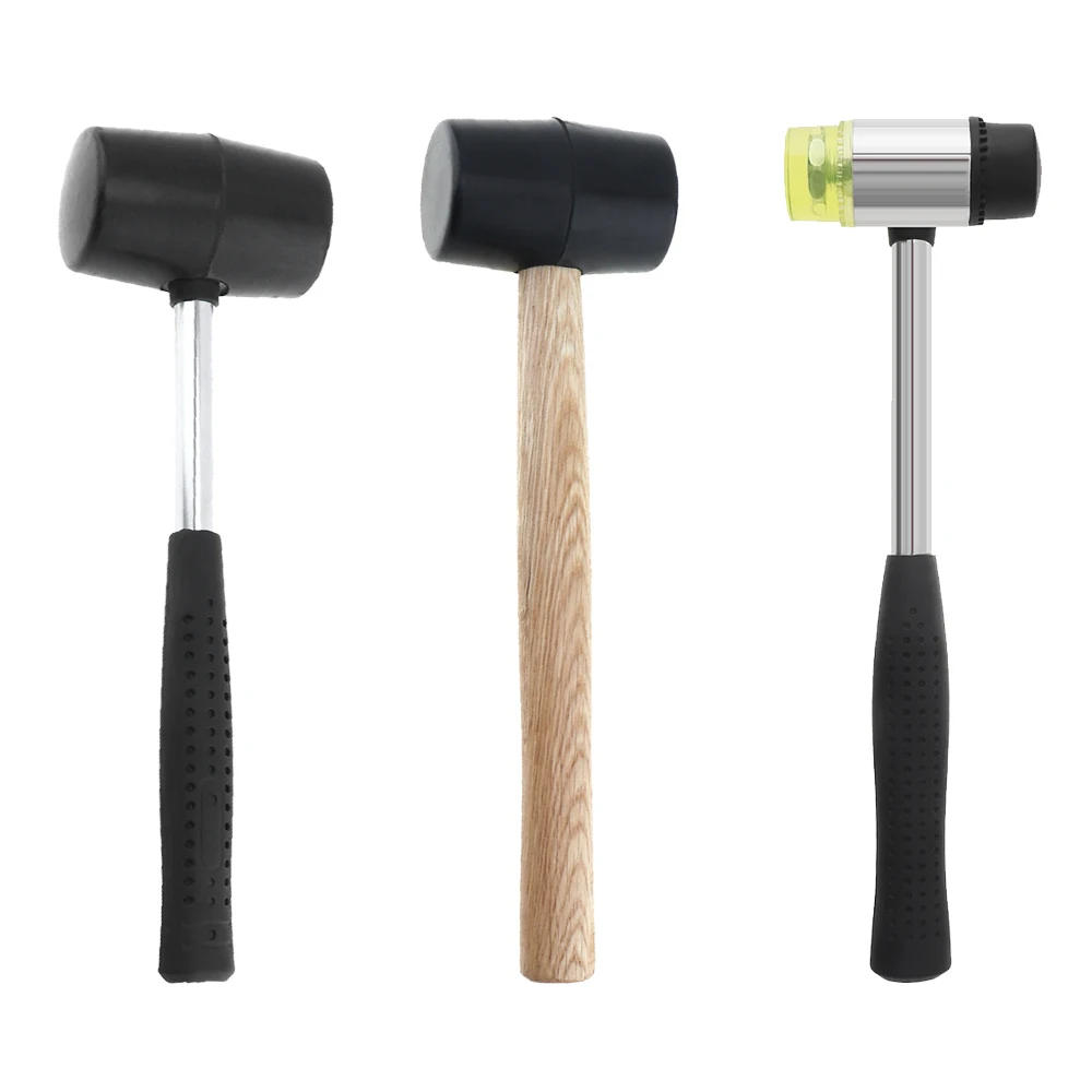 Black Rubber Hammer Non-Elastic Tile Hammer With Round Head And Non-Slip Wood Steel Handle Small DIY Hand Tool