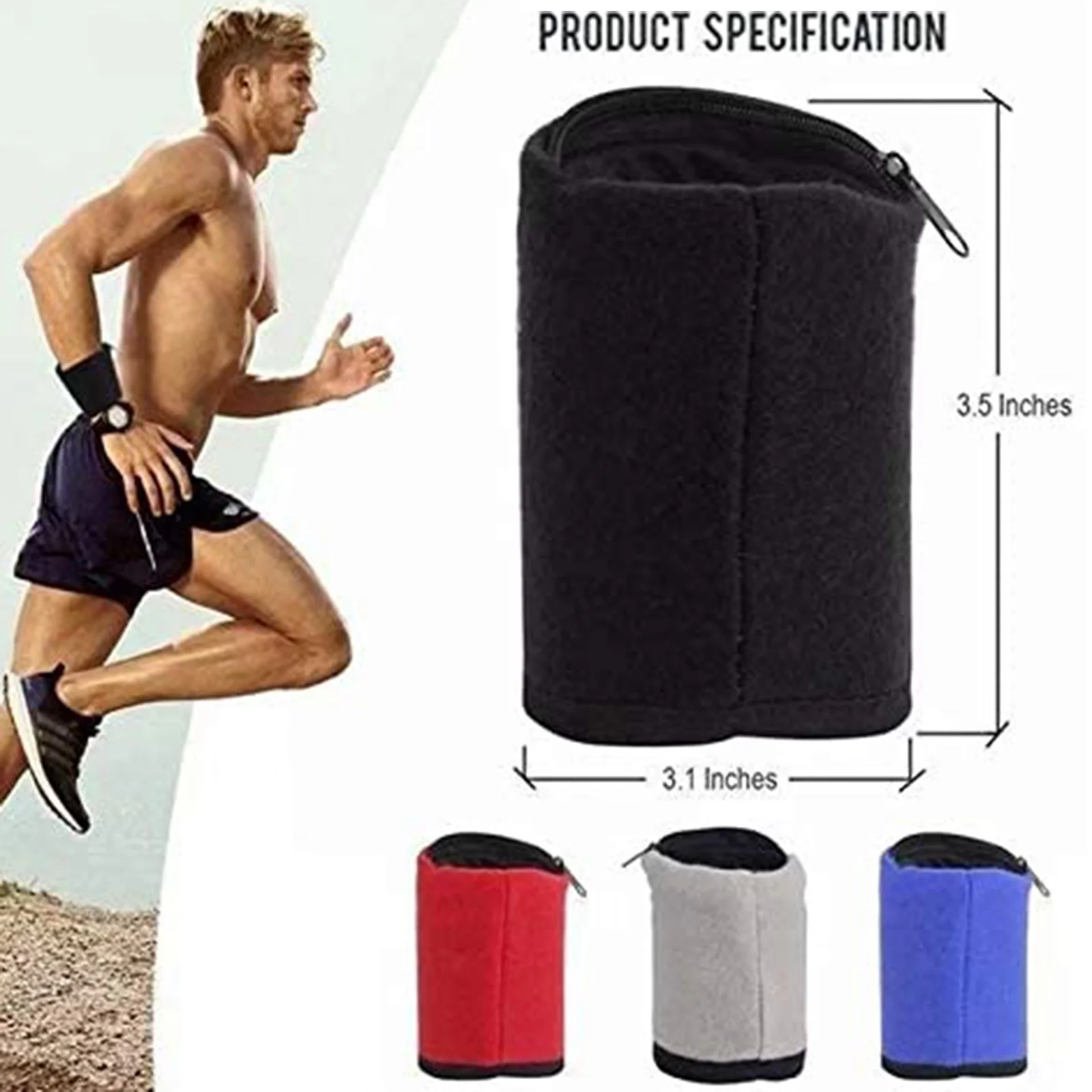 Wrist Pouch Zipper Wrist Pouch Wristband Sweatband Wrist Wallet For Keys Money Cards Running Fitness Cycling Walking