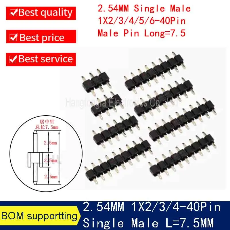 10 sztuk 2.54mm krótki profil jednorzędowy prosty męski 1x3/4/5/6/7/8/9/10/12/20/40P Rohs złoty Pcb męski złącze pinowe