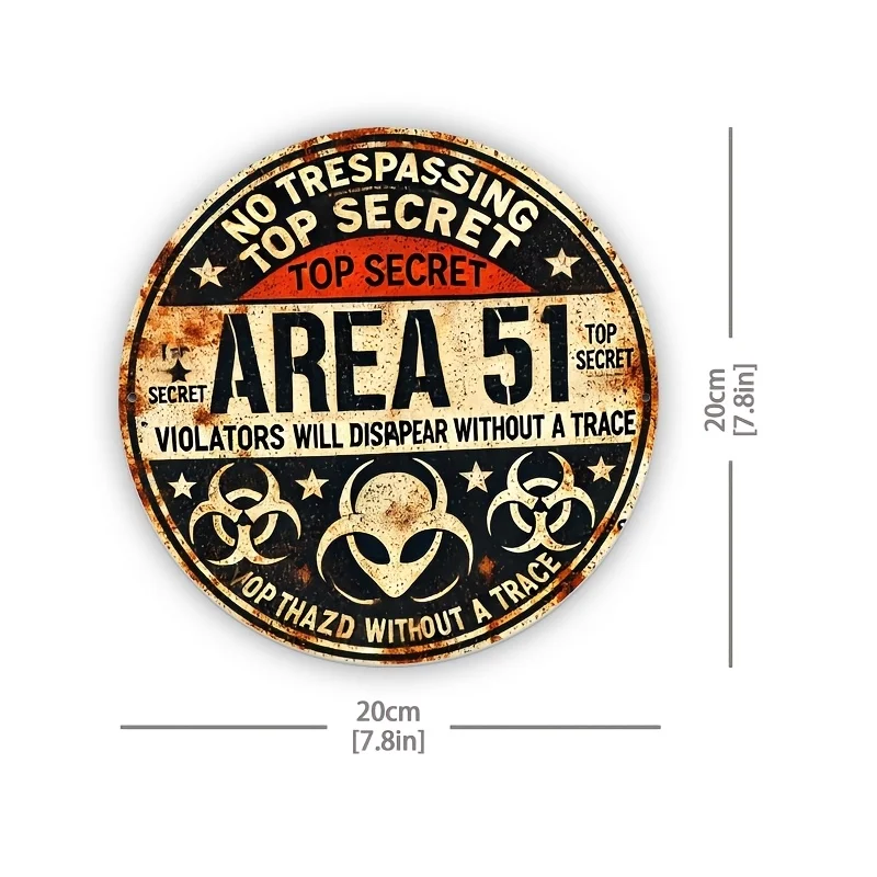 Vintage Area 51 Metal Wall Sign - Alien UFO & Danger Symbols, Rustic Design with Weathered Look, Perfect for Home, Office, or Re