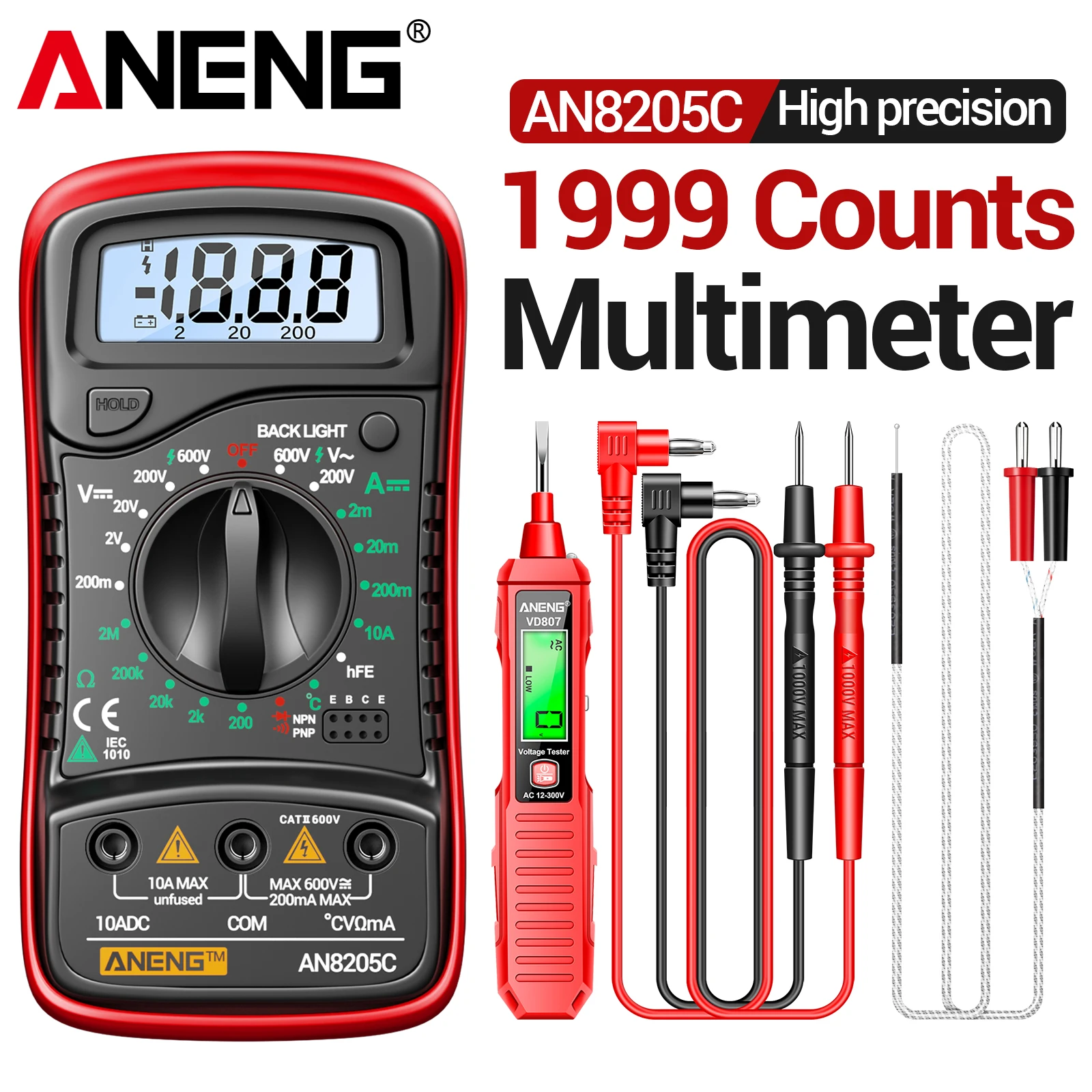 ANENG Digitale Multimeter Professionele Tester AN8205C Voltmeter Ampèremeter VD807 Spanningstester Pen 12-300V Elektricien Reparatiegereedschap