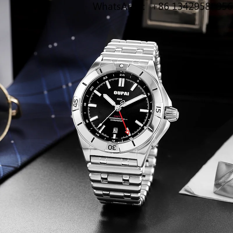 OUPAI 2025 New Arrival Bullet Stainless Steel Strap Automatic Watch Man Sport GMT Luminous Wristwatch Waterproof