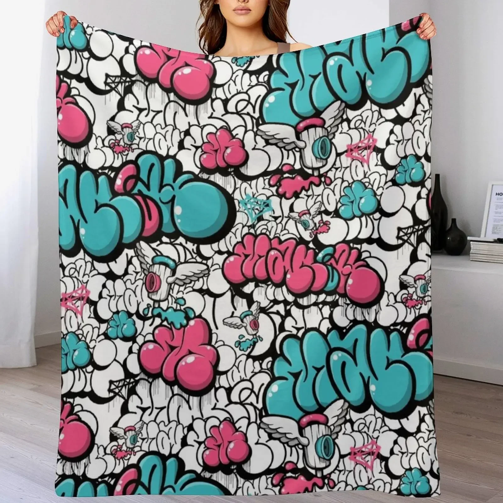 

Pink and Blue Spray Cap Angels Throw Blanket Sofas Bed covers Soft Beds Luxury Designer Blankets