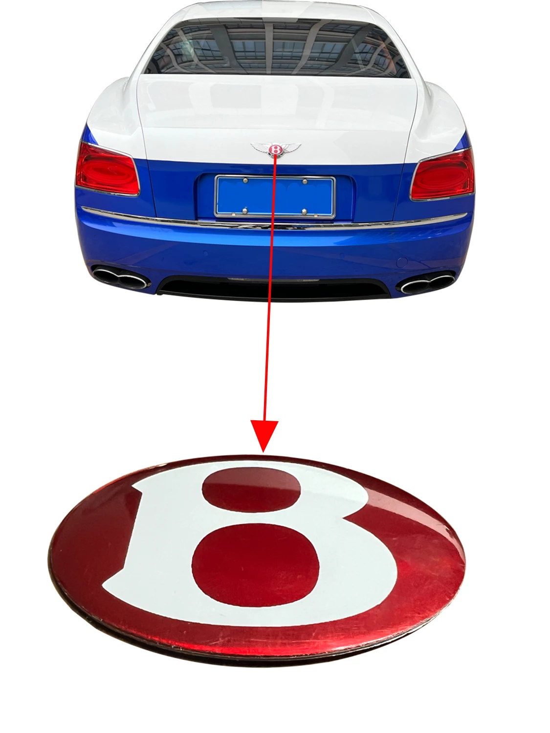 Samoprzylepna kratka chłodnicy do Continental GT Flying Spur GTC Czerwona plakietka Osłona tylnej klapy 3W 0853630 K Cylinder PR DH4 DH8 — zdjęcie 2
