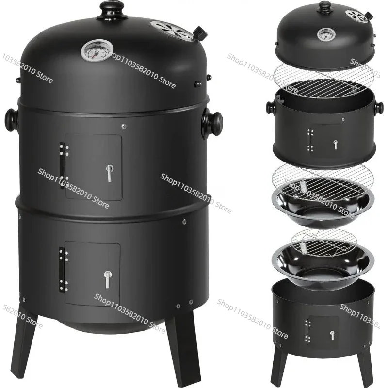 Three in one outdoor barbecue charcoal grill, barbecue, with thermometer