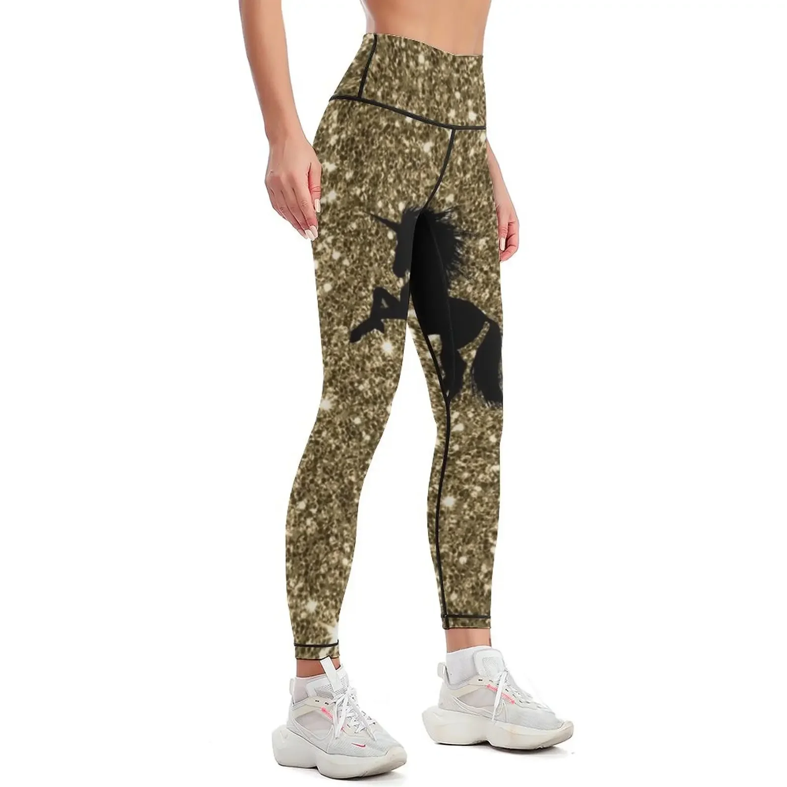 Unicorn on sparkling glitter print,golden Leggings sportswear woman gym 2025 push up fitness for girls Womens Leggings