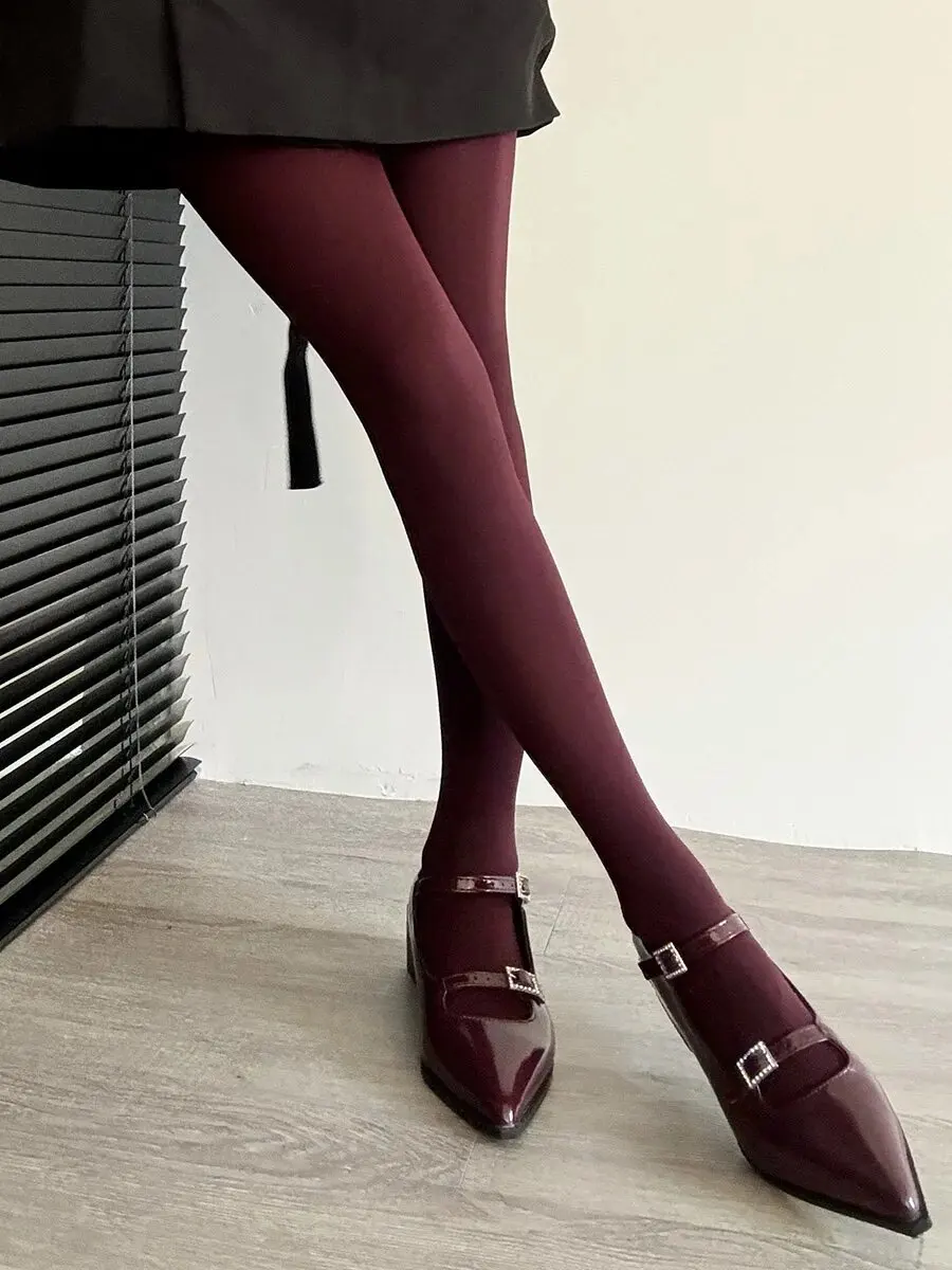 Sexy Wine Red Tights Vintage Stocking High Elastic Velvet Pantyhose Women Anti-hook Silk Fall Winter Slimming Stocking Leggings