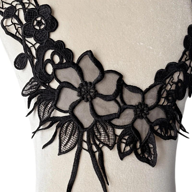 2 sets of exquisite black floral lace fabric accessories for DIY, suitable for wedding, ball, and daily clothing accessories