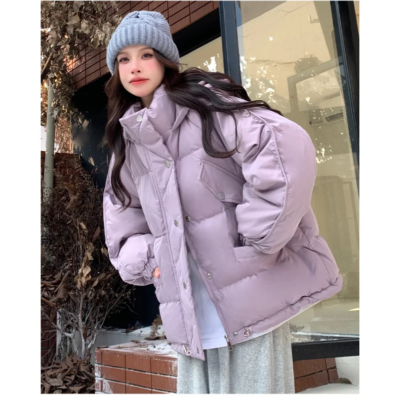 Red Down Jacket Women Coat Hooded Fashion American Streetwear Y2K Style Duck Down Feather Female Winter Purple Short Outwear