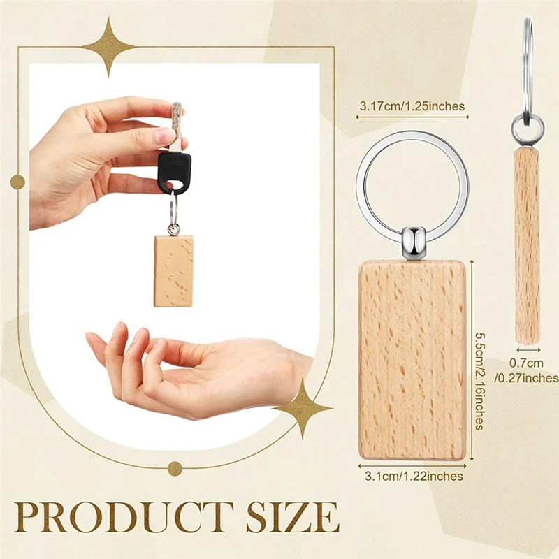 New A26P 50 Pieces Blank Wooden Key Tag Key Engraving Blanks Unfinished Wood Keychain Key Ring Key Tags for DIY Crafts,Rectangle