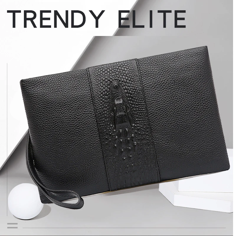 Cowhide Wallet Men's Envelope Bag Handbag Multi Card Holders Moneybag Large Capacity Clip Black Deear Business сумка 가방