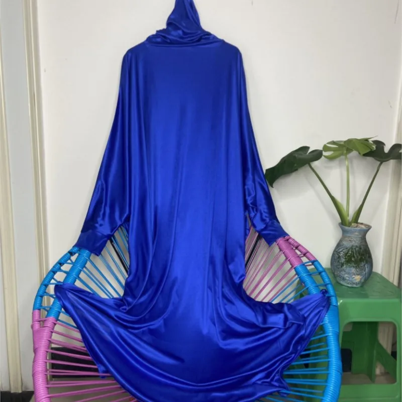 Man Silky Touch Soft Hooded Maxi Dress Head Cover Long Bat Sleeve Dress Baotou Ice Silk Muslim Kebaya Women Kaftan Robe