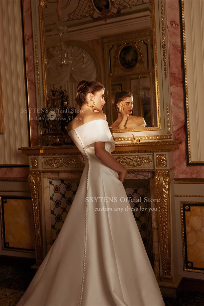 SSYTENS Elegant Off the Shoulder Wedding Dresses Floor Length Bride Dress Side Slit Good Quality Satin Bridal Gowns Customized