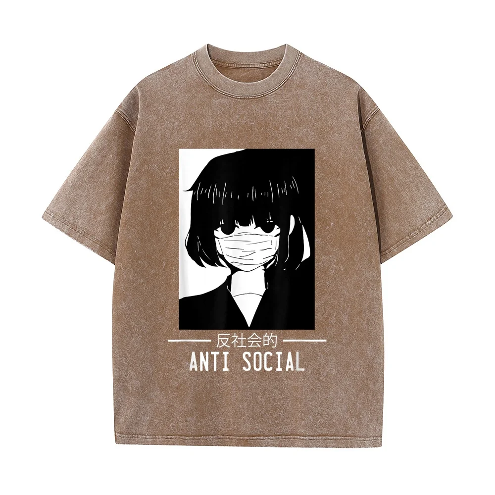 Anti Social Japanese Text Aesthetic Vaporwave Anime Gift T-Shirt Ropa De Hombre Top Y2k Big Size Cotton Tee Men 100 T Shirt