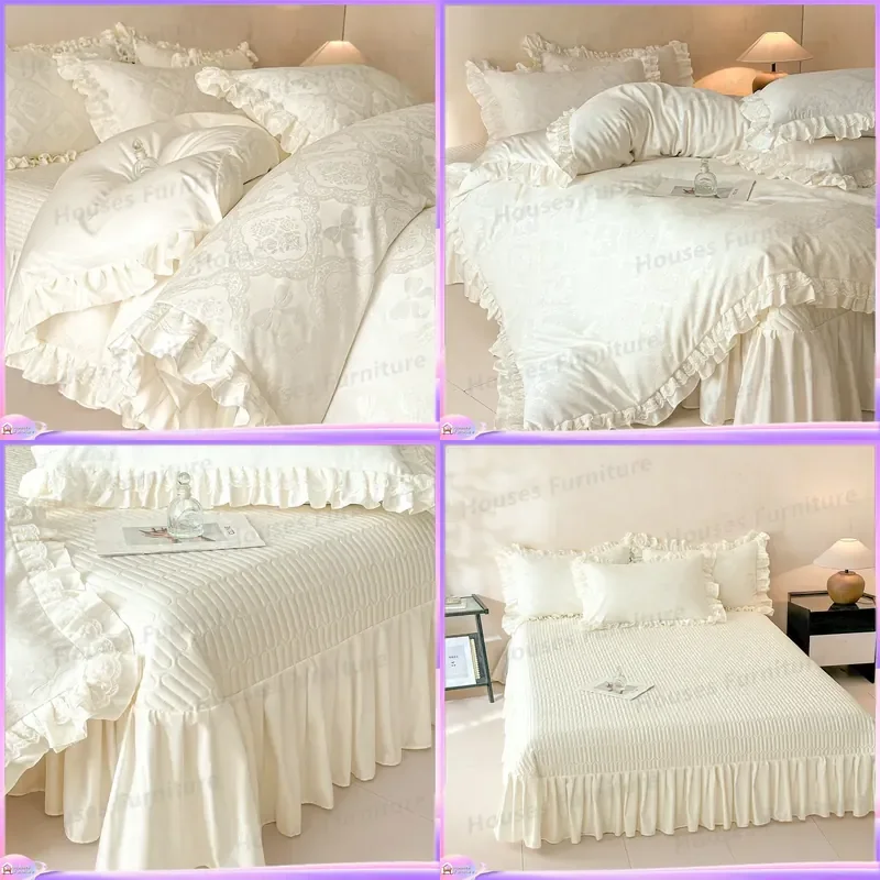 New Class A washed silk jacquard bed cover four-piece set summer cold silk cool high-grade tencel lace quilt cover